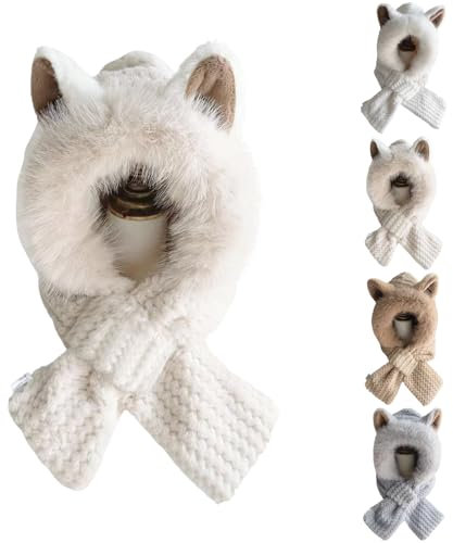 Skeadex Schalmütze Damen, 2 in 1 Winddichter Schal Mütze mit Ohren, Integrierter Gehörschutz Mütze mit Schal Kinder, Niedliche Fuchsohren Mützenschal Plüsch Kaputzenschal für Frauen Kinder (Beige)