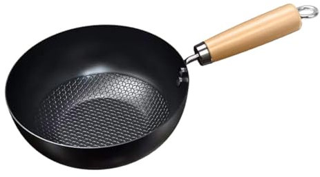 GRIRIW Kleiner Wok Aus Gusseisen Runde Bodenpfanne Traditionelle Bratpfanne Für Gasherd Und Offene Flamme Ergonomischer Griff Für Tägliche Kochen