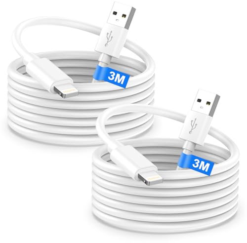 MFi Certified iPhone Lightning Cable 3M 2-Pack - USB Fast Charging Lead Wire for iPhone 14/13/12/11 Pro Max/XS/7/iPad
