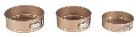 Russell Hobbs Opulence Round Springform Pan Set - 3 Piece, 16cm / 6 Inch, 20cm / 7.8 Inch, 24cm / 9.4 Inch Non-Stick Cake Tin, Loose Base, PFOA Free, Carbon Steel, Leakproof, Cake, Cheesecake, Gold