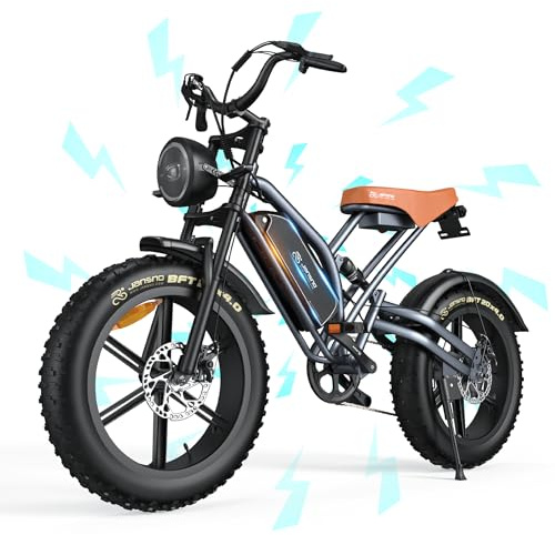 JANSNO Bicicleta Eléctrica 20 x 4.0 Fat Tire, Homologada CE,batería extraíble de 48V 17Ah,Sistema de 7 velocidades, Frenos de Disco mecánicos Delanteros y Traseros, Bicicleta eléctrica para Adultos