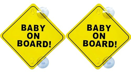 Lot de 2 panneaux de signalisation « Baby On Board » - Autocollants de sécurité haute visibilité avec ventouses puissantes et bordure réfléchissante - Design durable et résistant aux intempéries pour
