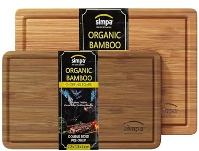 simpa 2PC Organic Bamboo Pre-Oiled Double Sided Chopping Board Set of 2