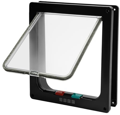 Katzentür,Katzenklappe ABS mit 4 Schaltmoden,Beidseitige Haustiertür–Wand-/Türmontage,Anpassbar an Dicke 28,5x24,5cm（Schwarz