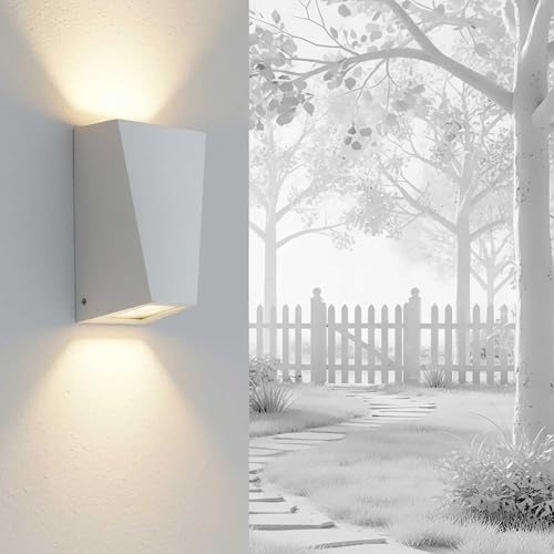 Maxkomfort Außenwandleuchte Up & Down IP44 – Edelstahl Wandleuchte Außen Weiß mit 2x GU10 Fassung – Wetterfeste Wandlampe für Garten, Terrasse, Hof – Moderne Außenbeleuchtung ohne Leuchtmittel