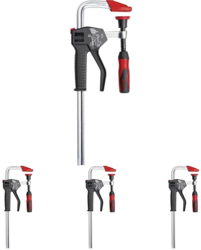BESSEY Einhandzwinge EHZ30-2K mit 2‑Komponenten‑Griff, Spannweite 300 mm Ausladung 100 mm, Pumphebel von Schienen- und Griffseite bedienbar, Gewicht 1,25 Kg (Packung mit 4)