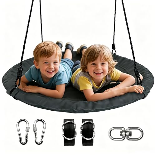Sheyaoge Nestschaukel Tellerschaukel Hängeschaukel Rundschaukel 100cm Schaukel, mit Kissen Höhenverstellbare Schaukel Outdoor & Indoor für Kinder und Erwachsene -bis 150kg belastbar