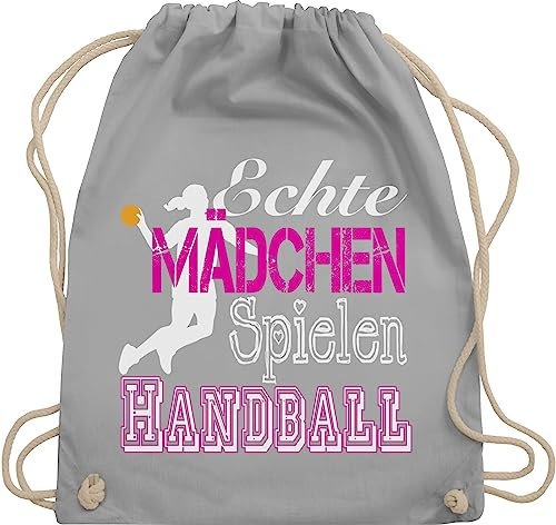 Turnbeutel Rucksack - EM 2026 Trikot Ersatz - Echte Mädchen Spielen Handball weiß - Unisize - Hellgrau - geschenke für handballer handballbeutel hanball habdball beutel kinderturnbeutel halbball
