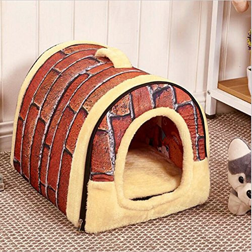 Haustier Nest & Schlafsofa, ANCOUS Faltbar rutschfest für Hunde und Katzen Haus weich gemütlich Matratze 4 Stil 3 Größe (M, Rot)