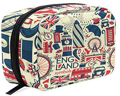 Kosmetiktasche mit London-Motiv Big Ben, roter Bus und Regenschirm, Kosmetiktasche, Kulturbeutel, Reisetasche, Tasche für Damen, Motiv: England-Flagge, tragbare Aufbewahrungstasche