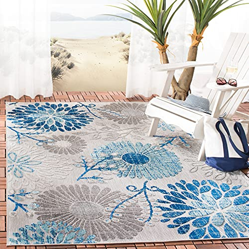 SAFAVIEH Modern Teppich für Innen - & Außenbereich - Cabana Collection, Kurzer Flor, Grau und Blau, 120 x 180 cm