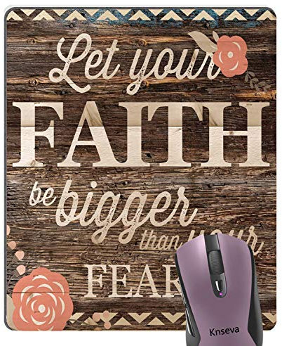 knseva Mauspad mit motivierenden Zitaten, Vintage-Blumenmuster, inspirierendes Zitat Let Your Faith Be Bigger Than Your Fears