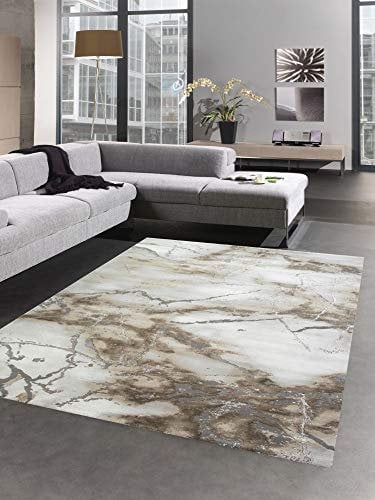 CARPETIA Teppich Marmor Muster mit Glanzfasern braun beige Silber Größe 80x150 cm