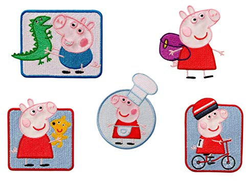 Mono-Quick 365 Peppa Wutz, 5er Set Gestickte Applikationen zum Aufbügeln oder Aufnähen, Polyester, mehrfarbig, MD, 5 Anzahl