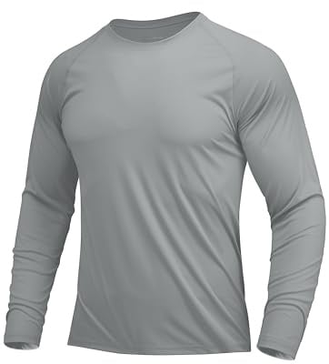 MAGCOMSEN UV-tröja för män UPF 50+ sportskjortor, snabbtorkande träningströja, långärmade vandringströjor med rund hals, andas, funktionell tröja för sport, LJUSGRÅ, 3XL