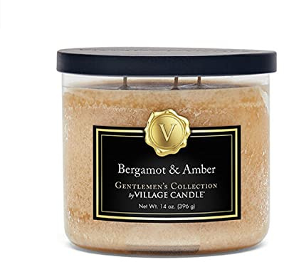 Village Candle Bergamot & Amber Glass 3-Wick Bowl, Scented Candle, 14 oz., Brown.
