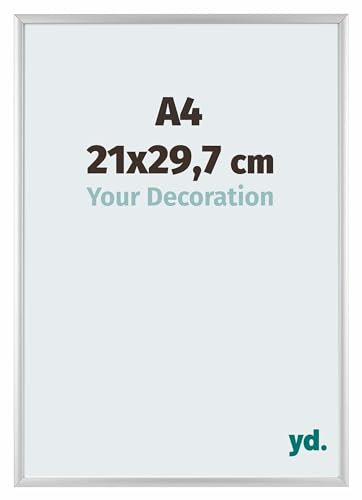 yd. Your Decoration - Bilderrahmen DIN A4 21x29.7 cm - Silber Matt - Bilderrahmen aus Aluminium mit Acrylglas - Antireflex - DIN A4 21x29.7 Rahmen - Aurora