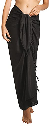 CHAINUPON Womens Beach Pareos Sarong Sheer Long Swimsuit Cover Ups Bikini Wrap Skirt (Black)