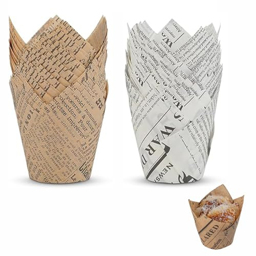 100 Stücke Tulpen Backförmchen, Buchstabe Papier Cupcake, Tulpe Cupcake Liner, Geeignet für DIY Kuchenliebhaber, Zum Backen von Kuchen zu Hause(Zwei Farben)