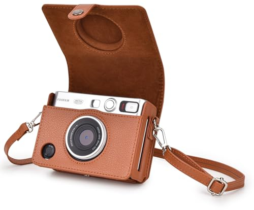 Rieibi Mini EVO Camera Case - Vintage PU Leather Protective Case for Fuji Mini EVO Instant Camera - Removable Case with Adjustable Shoulder Strap - Brown