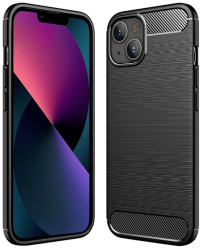 CoolGadget Premium Carbon Handyhülle TPU für iPhone 13, stoßfest, Kratzfest, rutschfest, Anti-Fingerprint, schwarz