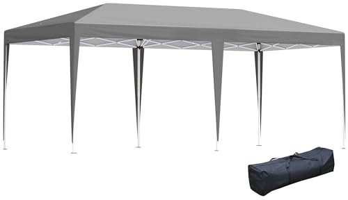 Outsunny Pop Up Gazebo 3 x 6m, Foldable Canopy Tent, Height Adjustable Wedding Awning Canopy w/Carrying Bag, Grey