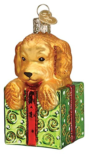 Old World Christmas Doodle Puppy Surprise Glass Blown Ornament for Christmas Tree