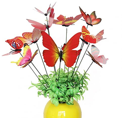 Schmetterlinge Deko Gartendeko, 12 Stück Schmetterlinge Stangen Pflanzkasten Dekoration Garten Ornamente Topfstecker Dekostecker Blumentopf PVC, Bunt für Garten, Terrasse, Pflanztopf, Home