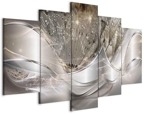 murando - Quadro Astratto Fiori 150x75 cm 5 pezzi Stampa su Tela in TNT XXL Soggiorno Immagini Moderni Murale Decorazione da Parete Quadri Componibili Pittura Soffione Grigio Argento a-C-0087-b-n
