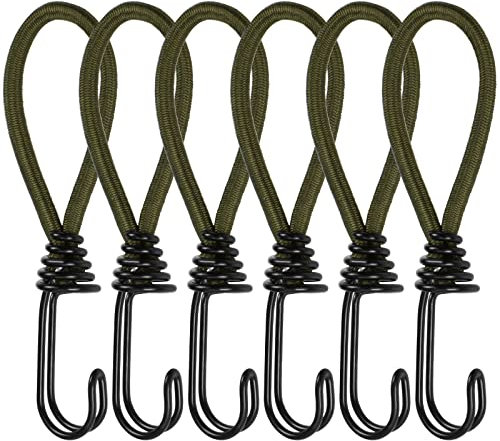 6 Pezzi Corda Elastica con Doppio Gancio, 15 cm Tenditori per Teloni con Doppio Gancio, Elastici Cinghie di Fissaggio per Telone, Gancio Corda Elastico Ganci per Tende da Campeggio(Verde)