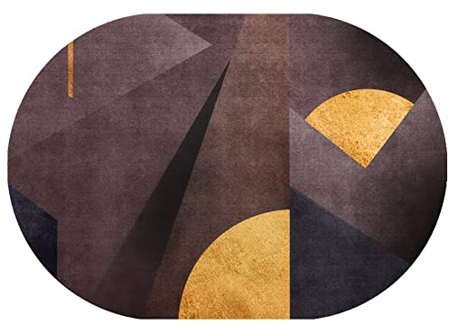 Rururug Teppich Oval Modern Kurzflor Polyester antirutsch Waschbar Flur Schlafzimmer Küche Wohnzimmer Zimmer dekorotbraun, golden,Oval 120 x 170 cm