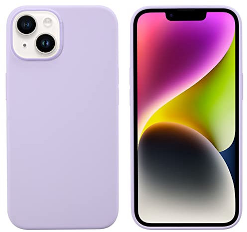 THBY Cover per iPhone 14, Custodia Antiurto Gomma Gel Silicio Liquido con Fodera Tessile Microfibra Morbida Silicone Protettiva Cover per Apple iPhone 14. (Viola Chiaro, 14)