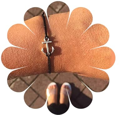Allereya Boho Anker Armband Geschichtetes Leder Seil Armband Schwarze Schnur Kordel Armband Unisex Handkette Armband Schmuck Geschenke für Frauen und Mädchen (Silber)