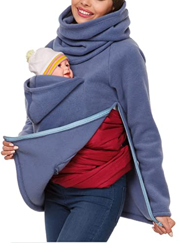WoCOyo Tragejacke Multifunktional Bequem 3 in1 Babytragejacke für Mama und Baby Känguru Tragejacke aus Fleece mit Baby und Schwangerschaftseinsatz,002,M