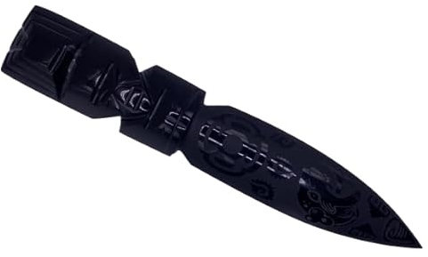 Brieföffner, schwarzer Obsidian, 19,8 cm, poliert und graviert, handgefertigt von Handwerkern, Figur, Briefbeschwerer, Stein, Handwerk Teotihuacan Mexiko, 7,8 x 2,8 cm, 96,7 g Gewicht (Design 10)