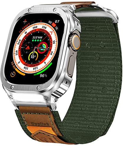 SUPLINK Caja de acero inoxidable y correas de velcro de nailon compatibles con Apple Watch Band de 49 mm, correa resistente para iWatch Apple Watch Series Ultra 2/Ultra 1 SE 9 8 7 6 5 4 3 2 1, para