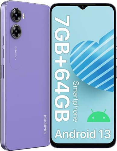 UMIDIGI G3 Smartphone Ohne Vertrag (2023),Android 13 Handy,7GB+64GB/1TB Günstig Simlockfreie Handys,6,52 HD+Display,5150mAh,13MP, 4G Dual SIM Schulkinder Handy/Face ID/Fingerabdruck/OTG/GPS(Lila)