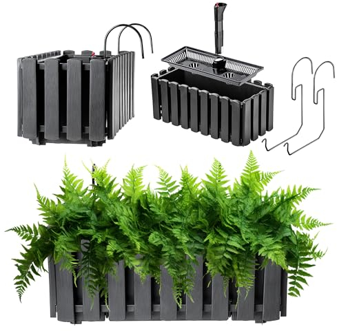 KADAX Jardinière de Balcon 40 cm – Pot de Fleurs en Plastique Aspect Lattes, Style Maison de Campagne, avec Bouchon – Anthracite