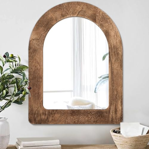 AAZZKANG Gewölbter Wandspiegel mit Holzrahmen, rustikaler Spiegel, dekorativer Hängespiegel für Schlafzimmer, Badezimmer, Bauernhaus, Heimwanddekoration, 50 x 40 cm