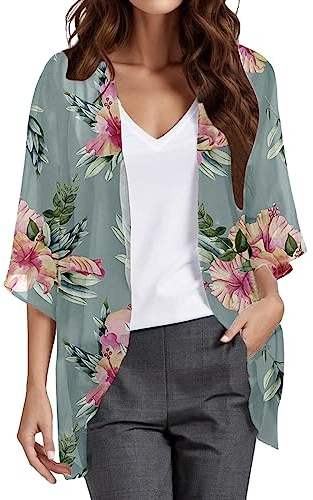 Kobilee Spolverino Donna Estivo Cerimonia Leggero Chiffon Bolero Aperto Cipria Sposa Cardigan Manica 3/4 Coprispalle Argento Elegante Copricostumi Giacca Estiva