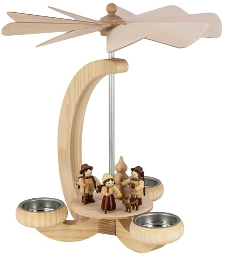 Seiffener Volkskunst | Erzgebirge Pyramide Weihnachtspyramide Teelichtpyramide | Handwerkskunst aus Deutschland | echte Handarbeit | 25 cm | Waldleute