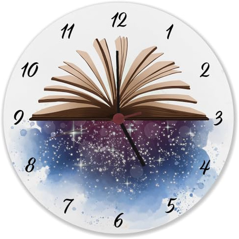 speecheese Buch mit schönem Wasserfarbenmotiv Wanduhr Schöne Uhr für Leseratten mit Büchermotiv und Universum als Kinderuhr für Kids die auf magische Bücher Stehen