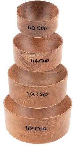 Karma, Acacia Wood Measuring Cups, Set of 4 Wooden Measuring Cups
