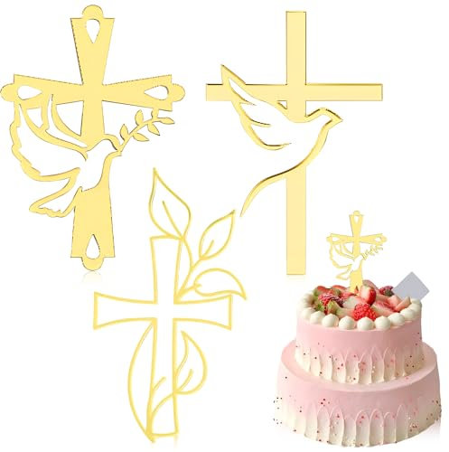 CHmiss Acrylic Cake Topper, 3 Stück Cross Cake Topper, Gold, Für Wedding, Birthday, Party & More