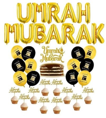 Umrah Mubarak Party Dekoration Folienballons Kuchen Cupcake Toppers - Gold