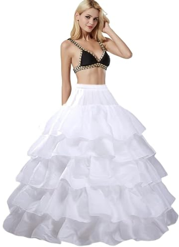 Damen Reifrock Petticoat Lang 4 Ring 5 Flouncing Krinoline Brautkleid Unterröcke Petticoat Brautkleid Hochzeitskleid Krinoline Unterrock Underskirt Kleider für Hochzeit Party Ball Prom(Weiß)