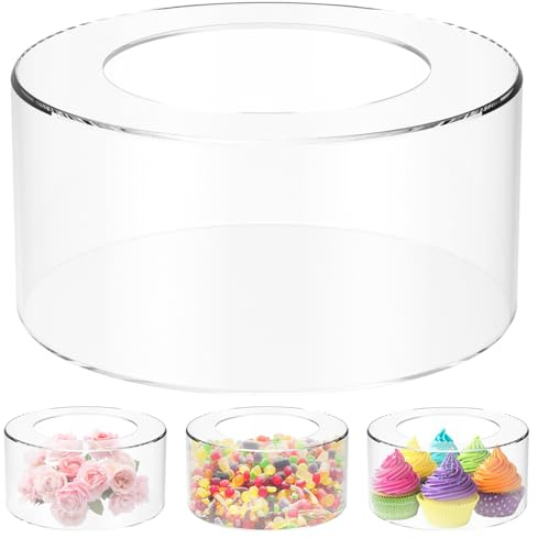 Espositore per Torte in Acrilico Riempibile - Trasparente, Senza Fondo, Rotondo, a Forma di Scatola - per Dessert, Feste, Matrimoni, Compleanni (20 cm)