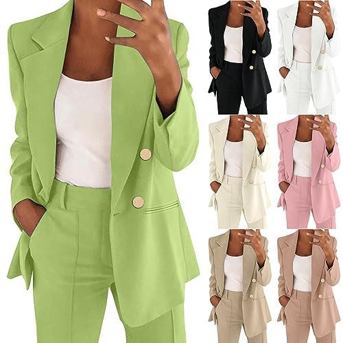 AMDOLE Deals Of The Day Clearance Prime 2024 Tailleur Femmes Chic Et Elegant Pure Color Bouton Lâche Casual Printemps Automne Manteau Top Slim Fit Formel Bureau Travail Veste Deal Of The Day Prime