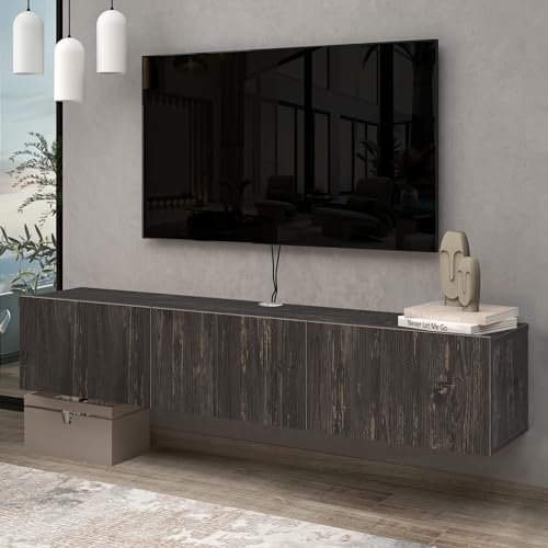 Atelier Mobili Black Floating TV Stand, TV Stand 65 Inch, Floating Entertainment Center for 80 inch TV, Black TV Cabinet, Floating TV Shelf Under TV, Media Console