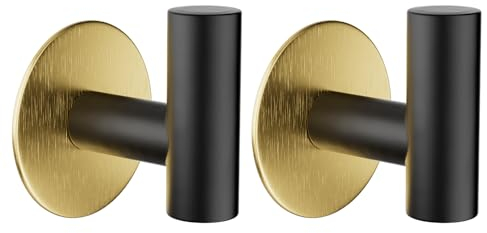 YUET 2 Stück Handtuchhaken Haken Selbstklebend Bad und Küche Handtuchhalter Bademantel Kleiderhaken Ohne Bohren SUS 304 Edelstahl Klebehaken für Haus, Bad, Büro (Schwarz Gold)